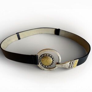 Chico’s Adjustable Leather Belt with Mixed Metal Buckle